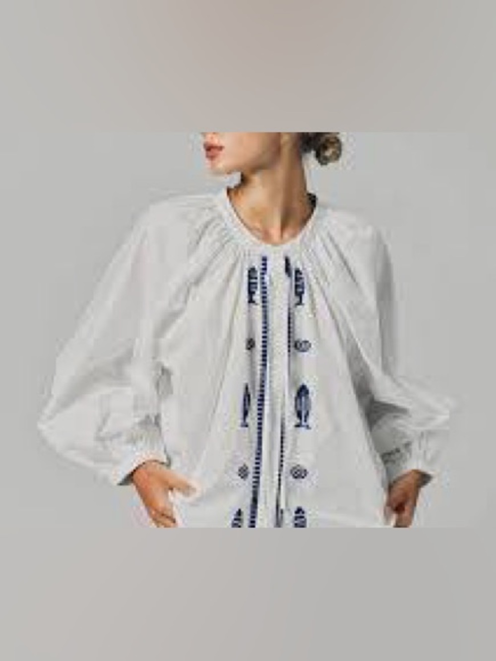 Rochelle Behrens Minks Shirt in Navy Fish.
NWT. SZ: M. Retail: $254 Asking: $150